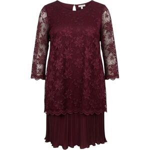 David Rose‎ 2 Piece Skirt Set 20W Vintage Romantic Floral Lace Pleated Burgundy